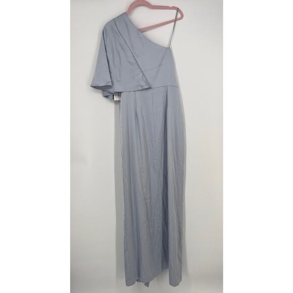 Aidan Mattox Crepe Satin One Shoulder Evening Gown Women's Size 12 Silver Mist - Picture 7 of 8